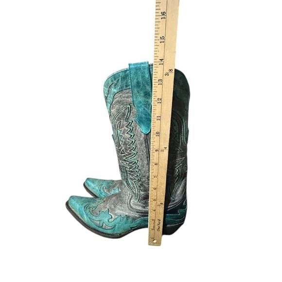 Corral Womens Snip Toe Boots R2266 Gray Turquoise With Glitter Inlay Size 9.5 M - Picture 9 of 11